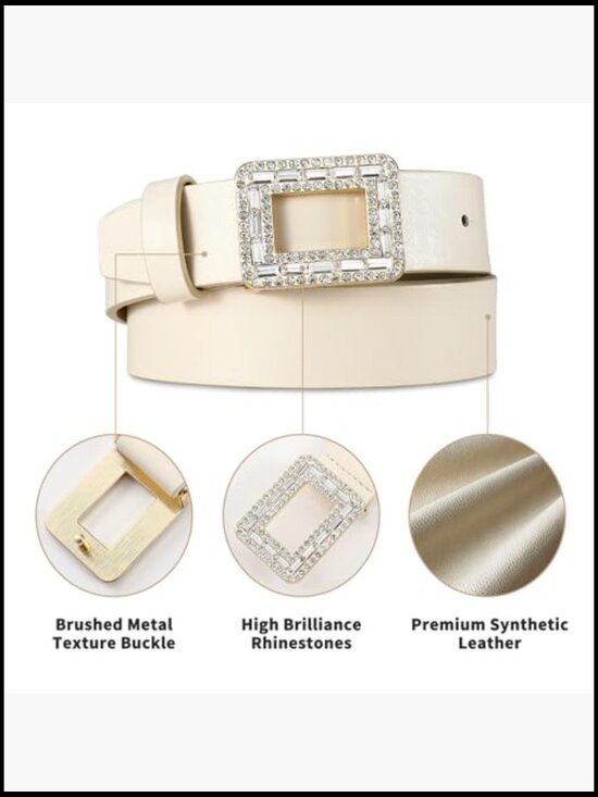 Women\'s Faux Leather Belt with Rhinestone Buckle